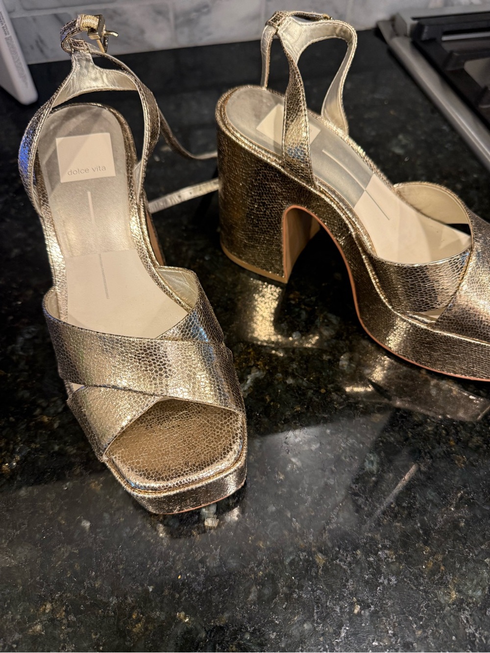 Dolce Vita Metallic Gold Platform Sandals with Ankle Strap